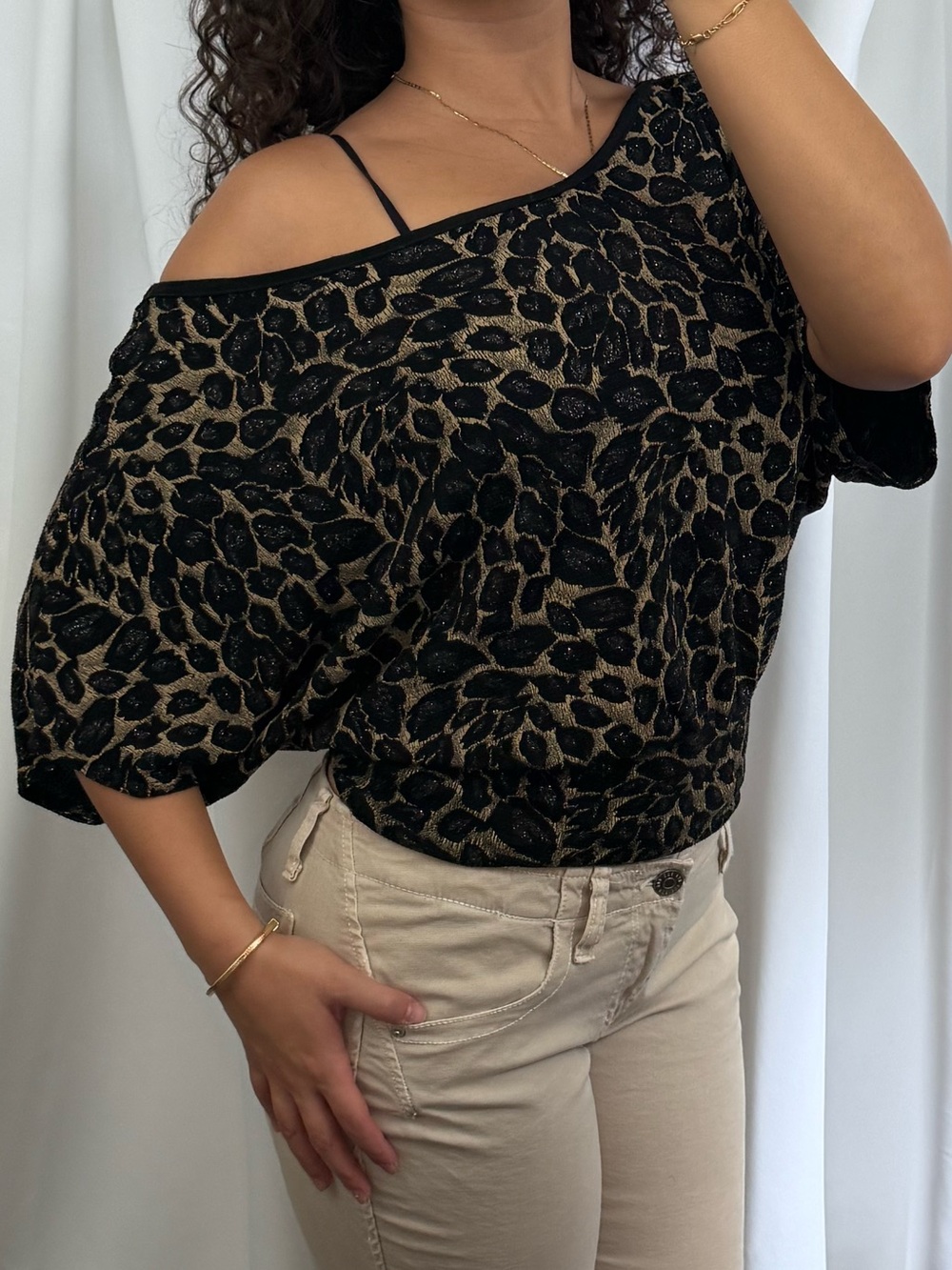 Leopard print off shoulder blouse